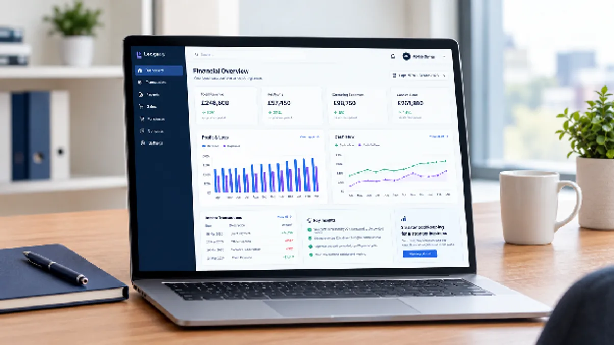 AI bookkeeping dashboard showing P&L and cash flow reports